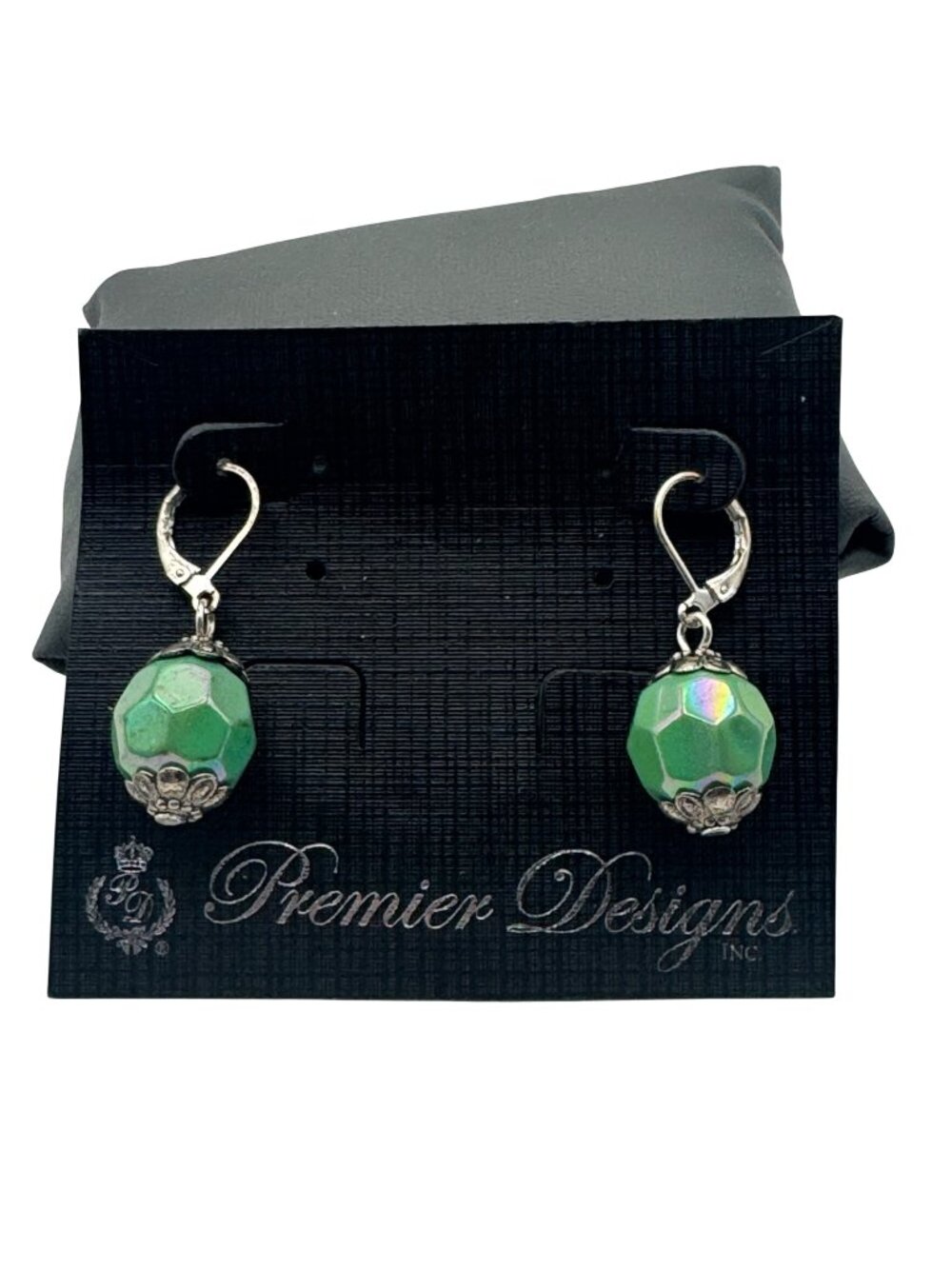 Premier Designs Earrings Green Faceted Beads Leverback Hypoallergenic Metal New